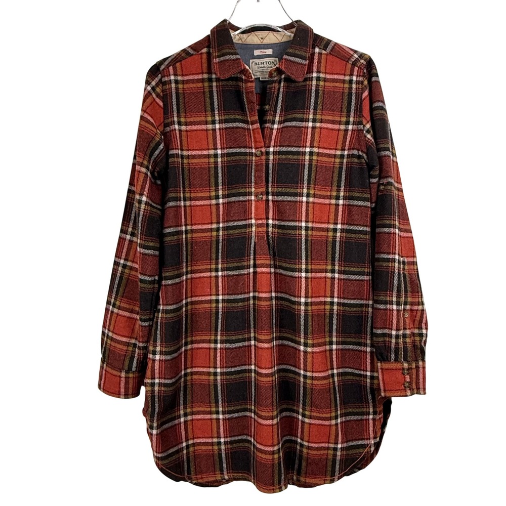Burton Durable Goods Dryride Red Plaid Wool Flannel Tunic Shirt WOMEN Large SNOW